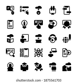Set of Online Education, Online Learning, Webinar Glyph style icon and illustration - vector
