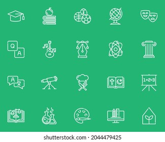 set of online education line icons, school, class, training