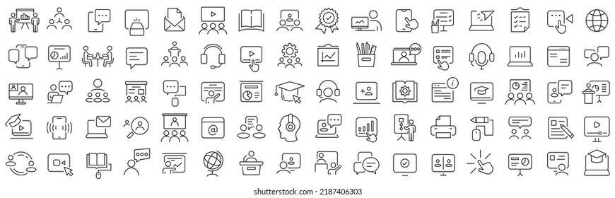 Set of online education line icons. Collection of black linear icons