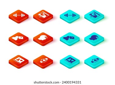 Set Online education, Smart watch, Head with question mark, Man third eye, Chalkboard chart and Dumbbell icon. Vector