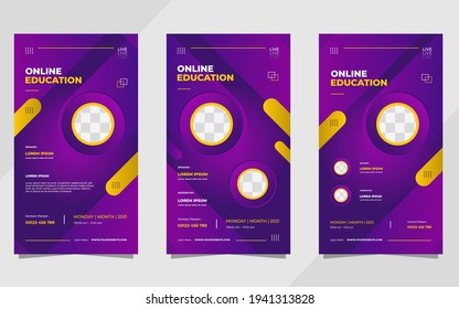 Set of Online education social media stories post templates with minimal background and Geometric shape