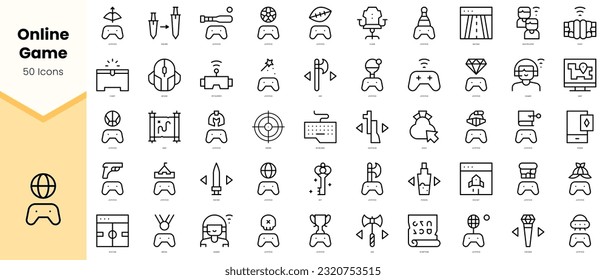 Set of online game Icons. Simple line art style icons pack. Vector illustration