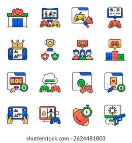 Conjunto de ícones planos de jogos on-line