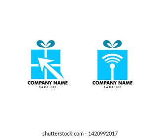 Set of Online Gift Logo Design Concept, Online Store and Gifts Symbol