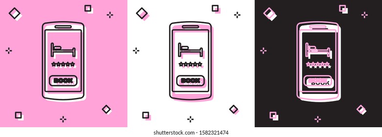 Set Online hotel booking icon isolated on pink and white, black background. Online booking design concept for mobile phone.  Vector Illustration