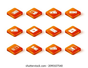Set Online hotel booking, Museum ticket, Airline, Cover travel guide, Ticket, Train and  icon. Vector