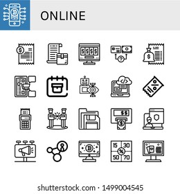 Set of online icons such as Bitcoin, Bill, Online gambling, Payment method, Shopping, Delivery date, Robot, Programming, Coupon, Agreement, Floppy disk, Atm, Administrator , online