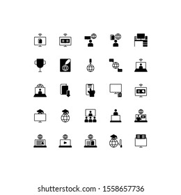 Set of online learning, study, education, tutorial glyph style icon - vector