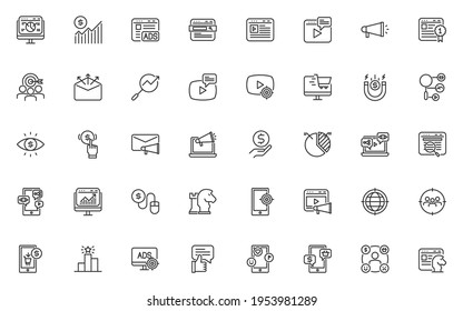 set of online marketing thin line icons, business, social media, advertise, seo