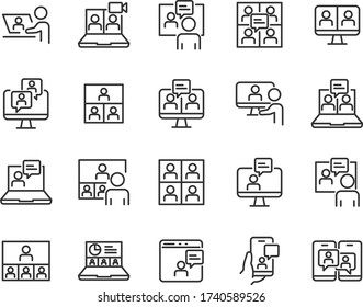 set of online meeting icons, working, video conference, content creator