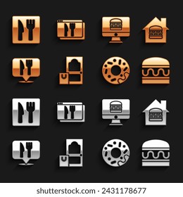 Set Online ordering and delivery, Burger, Donut, Cafe restaurant location,  and  icon. Vector