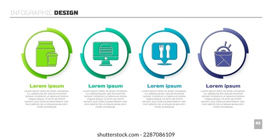 Set Online ordering and delivery, Online ordering and delivery, Cafe and restaurant location and Asian noodles and chopsticks. Business infographic template. Vector