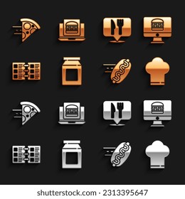 Set Online ordering and delivery, Chef hat, hotdog, Restaurant cafe menu, Cafe restaurant location, pizza and burger icon. Vector