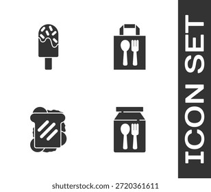 Establecer pedidos en línea y entrega, helado, sándwich e icono. Vector