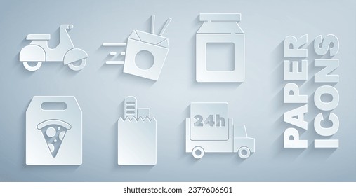 Set Online ordering and delivery, pizza, Fast by car, noodles and Scooter icon. Vector