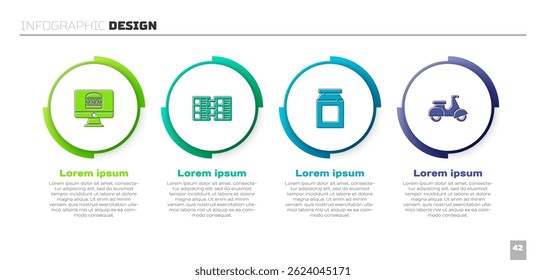 Set Online ordering and delivery, Restaurant cafe menu,  and Scooter. Business infographic template. Vector