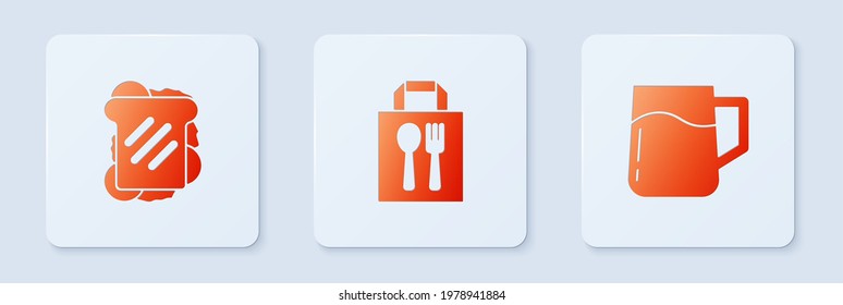 Set Online ordering and delivery, Sandwich and Wooden beer mug. White square button. Vector