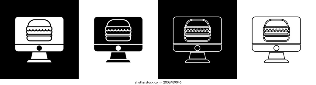Online-Bestellung und Fastfood-Lieferung Symbol einzeln auf schwarz-weißem Hintergrund.  Vektorgrafik