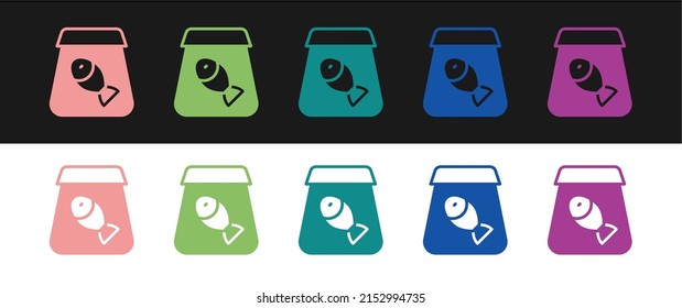 Set Online ordering and fast food delivery with fish icon isolated on black and white background.  Vector