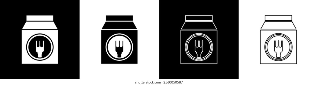 Set Online ordering and fast food delivery icon isolated on black and white background.  Vector Illustration