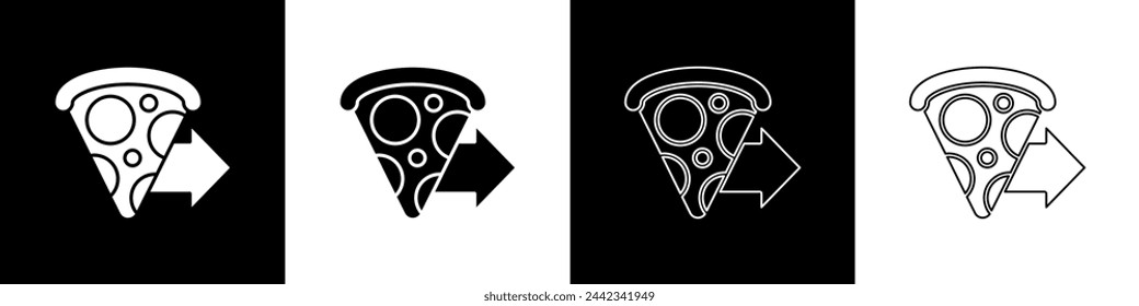 Set Online ordering and fast pizza delivery icon isolated on black and white background.  Vector Illustration