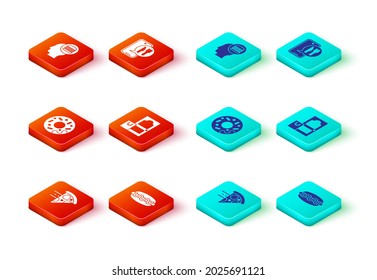 Set Online ordering pizza delivery, Hotdog sandwich, Donut,  and  icon. Vector