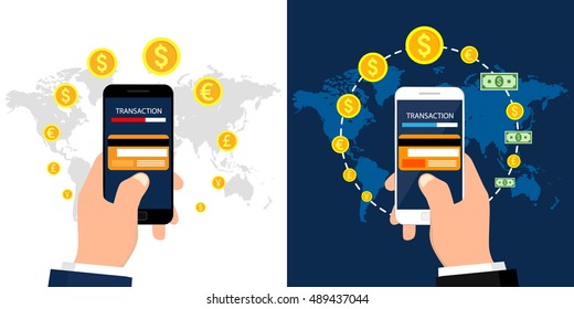 Set of online payment methods. Internet banking, purchasing and transaction. Vector illustration, flat design