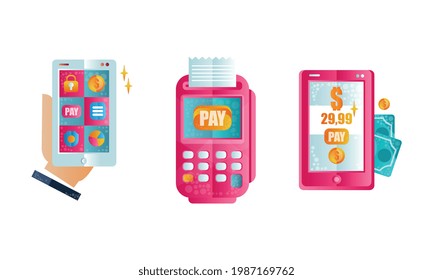 Set of Online Payment Methods, Mobile Payments, Electronic Funds Transfers Flat Vector Illustration