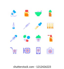 Set of online pharmacy icons in flat style. Vector illustration.