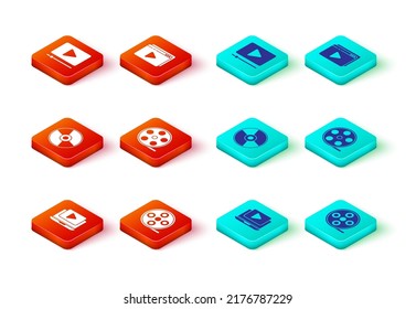 Set Online play video, Film reel, CD or DVD disk,  and  icon. Vector