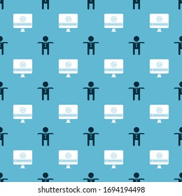 Set Online play video  and person on seamless pattern. Vector