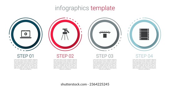 Set Online play video, Tripod, Limousine car and carpet and Play Video. Business infographic template. Vector