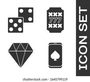 Juego de mesa de póquer en línea, Juego dado, Diamante y tragamonedas con suerte siete icono de jackpot. Vector