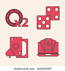 Set Online poker table game, Casino chips, Game dice and Playing card with heart icon. Vector