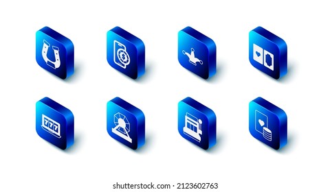 Set Online poker table game, Joker playing card, Deck of cards, Casino chip and, Slot machine, Lottery, slot with jackpot and Horseshoe icon. Vector
