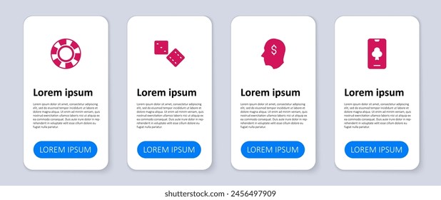 Set Online poker table game, Lucky player, Game dice and Casino chips. Business infographic template. Vector