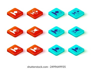 Set Online psychological counseling, Solution problem psychology, Finding, Old hourglass, Schizophrenia and Broken heart or divorce icon. Vector