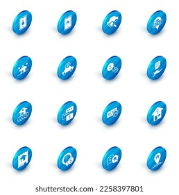 Set Online real estate, Car sharing, Location key, Real, House with dollar, rental, contract and Rent icon. Vector