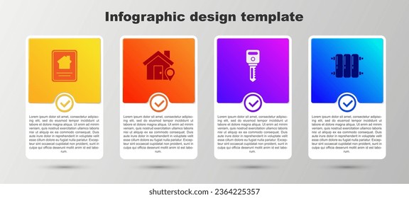 Set Online real estate house, Location with, House key and Heating radiator. Business infographic template. Vector