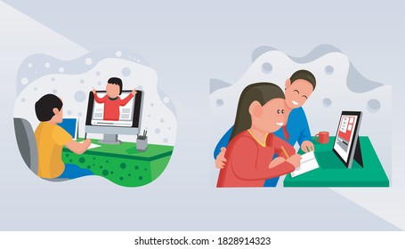 
set of online school vector illustration bundle