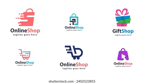 Set Online shop, Cart, Shopping Bag Logo diseño ilustración vectorial.