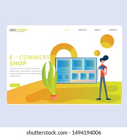Set of Online shop Landing pages template for online shop, marketing, sales and sosial media. Modern flat design concept. Web page design for website and mobile website. Flat vector illustration.shop.