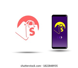 Conjunto de plantillas de diseño del logotipo de la tienda en línea. ilustración vectorial. bolsa de vector con letra personalizada
