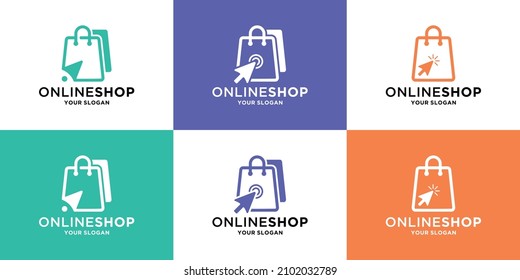 set of online shop logo design. modern shop logo template