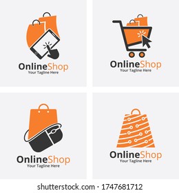 Set of Online Shop Logo designs Template. Illustration vector graphic of Shopping cart logo and shopping bags logo. Perfect for Ecommerce,sale, discount or store web element. Company emblem.