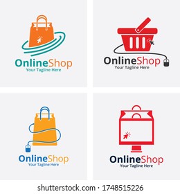 Set of Online Shop Logo designs Template. Illustration vector graphic of Shopping cart logo and shopping bags logo. Perfect for Ecommerce,sale, discount or store web element. Company emblem.