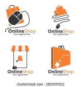 Set of Online Shop Logo designs Template. Illustration vector graphic of  shopping bags and mouse logo. Perfect for Ecommerce,sale, store web element. Company emblem.