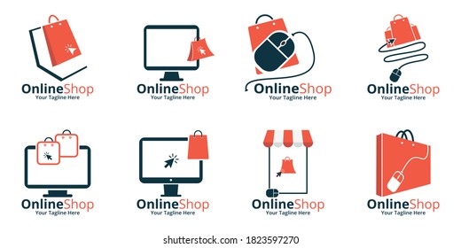 Set Of Online Shop Logo Designs Template. Illustration Vector Graphic Of  Shopping Bag, Computer And Mouse Logo. Perfect For Ecommerce,sale, Store Web Element. Company Emblem.