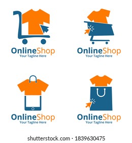 Set of Online Shop Logo designs Template. Illustration vector graphic of shopping cart , smartphone,shop bag and clothes  combination logo design concept. Perfect for Ecommerce,sale, store web element