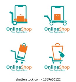 Set of Online Shop Logo designs Template. Illustration vector graphic of shopping cart , smartphone,shop bag combination logo design concept. Perfect for Ecommerce, sale, store web element.